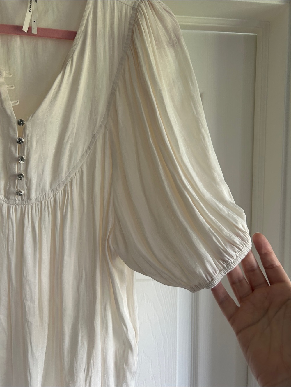 Anthropologie Cream Gauzy Button-Front Peasant Blouse - Picture 4 of 10
